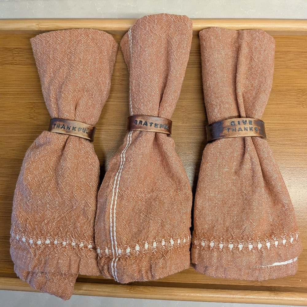 Set Of 8 Rustic Handmade Ceramic Gratitude Napkin Rings